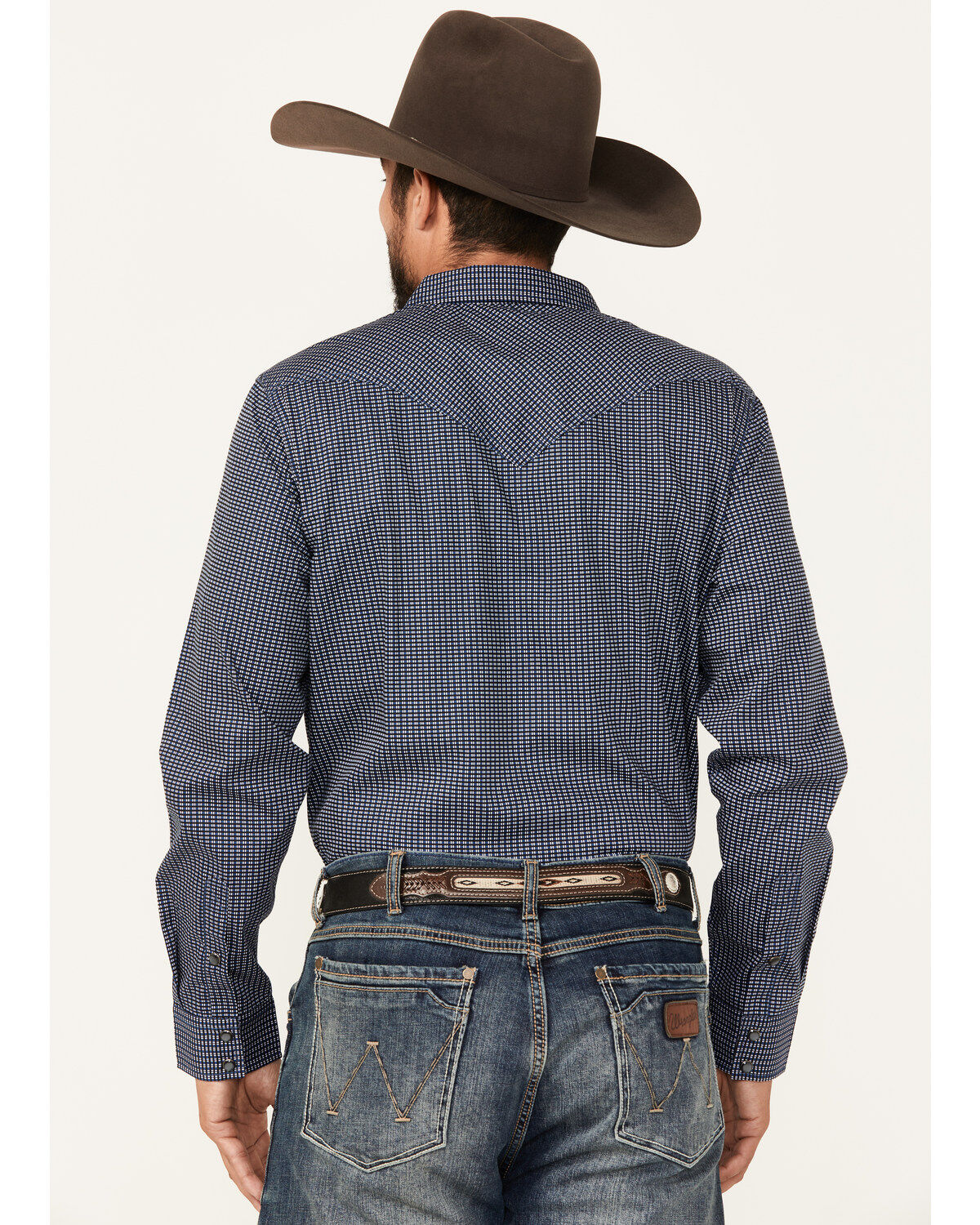 Image #4 - Cody James Men's Old West Checkered Print Long Sleeve Snap Western Shirt, Dark Blue, hi-res