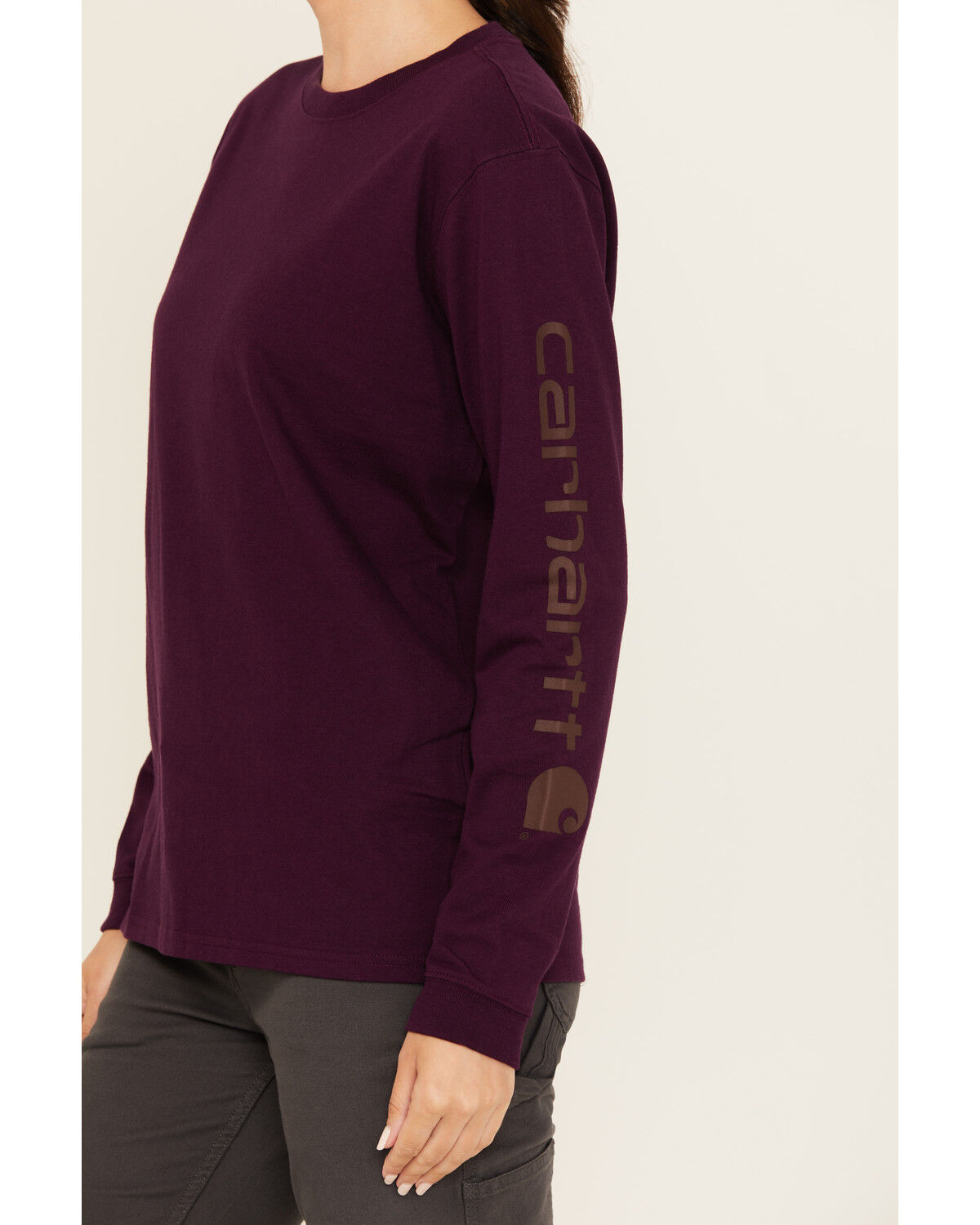 Image #3 - Carhartt Women's Logo Loose Fit Heavyweight Long Sleeve Graphic Work Tee, Purple, hi-res