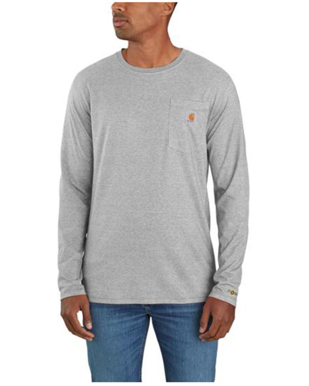 Image #1 - Carhartt Men's Force Relaxed Midweight Long Sleeve Pocket T-Shirt - Big, Grey, hi-res