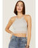 Fornia Women's Caged Back High Neck Crochet Bralette Tank Top, Light Grey, hi-res