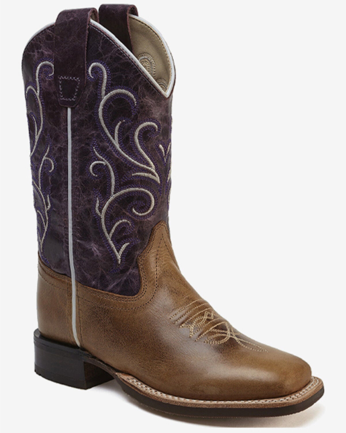 Old West Girls' Western Boots - Broad Square Toe, Tan, hi-res