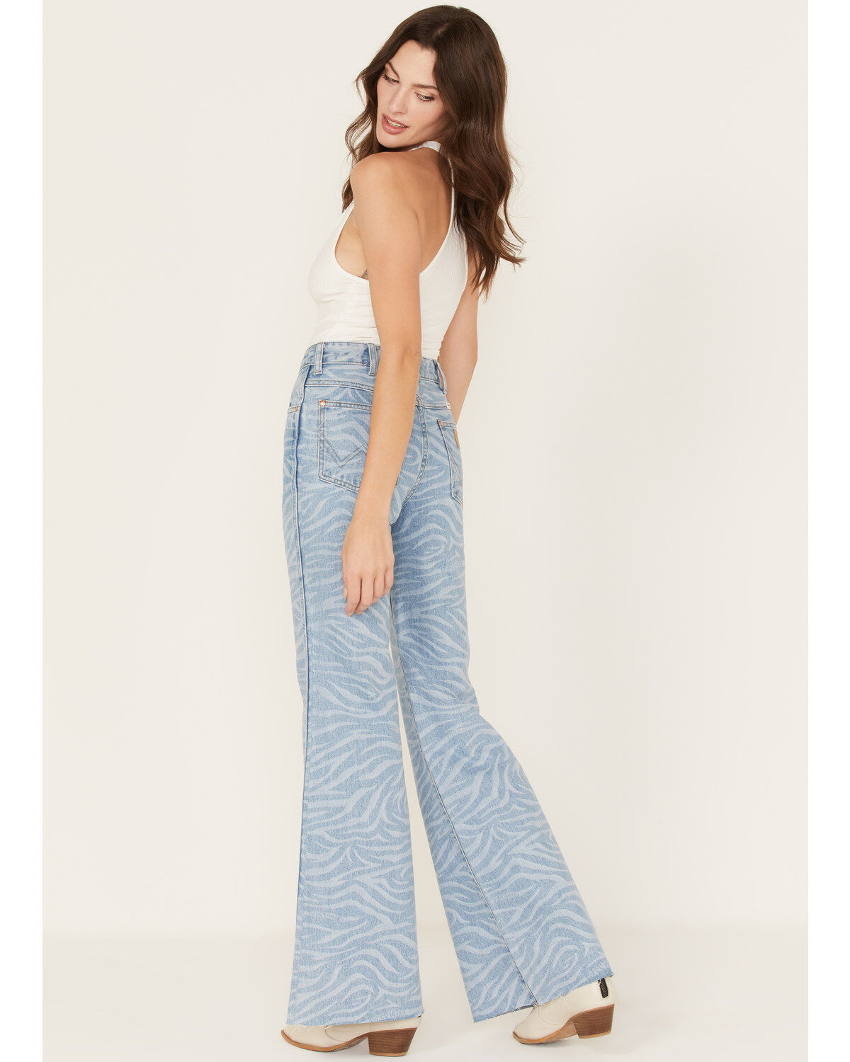 Image #3 - Wrangler Women's Meow Laser Tiger Print Wanderer Flare Jeans, Blue, hi-res