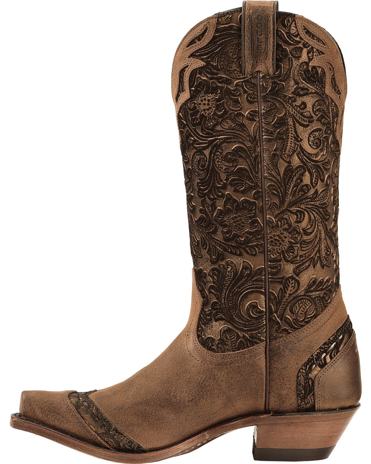 Image #3 - Boulet Women's Fancy Hand Tooled Inlay Western Boots - Snip Toe, Tobacco, hi-res