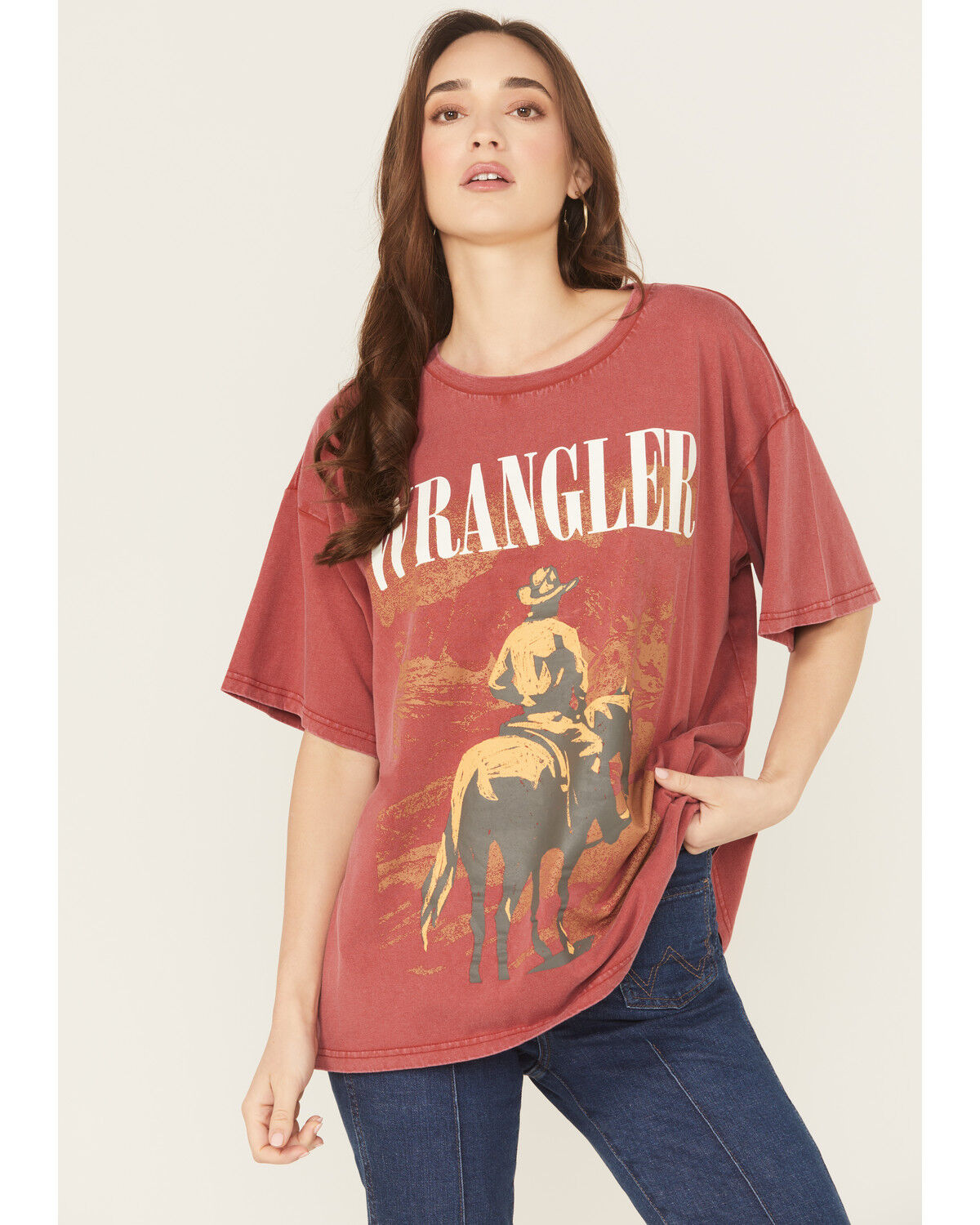 Image #1 - Wrangler Retro Women's Cowboy Logo Short Sleeve Oversized Graphic Tee, Rust Copper, hi-res