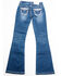 Shyanne Girls' Medium Wash Swirl Floral Embroidered Bootcut Jeans , Blue, hi-res