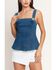 Image #1 - Flying Tomato Women's Sweet Denim Peplum Top, Medium Wash, hi-res