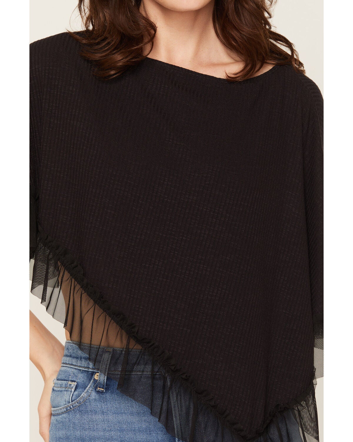 Image #3 - Wild Moss Women's Ruffle Trim Poncho, Black, hi-res