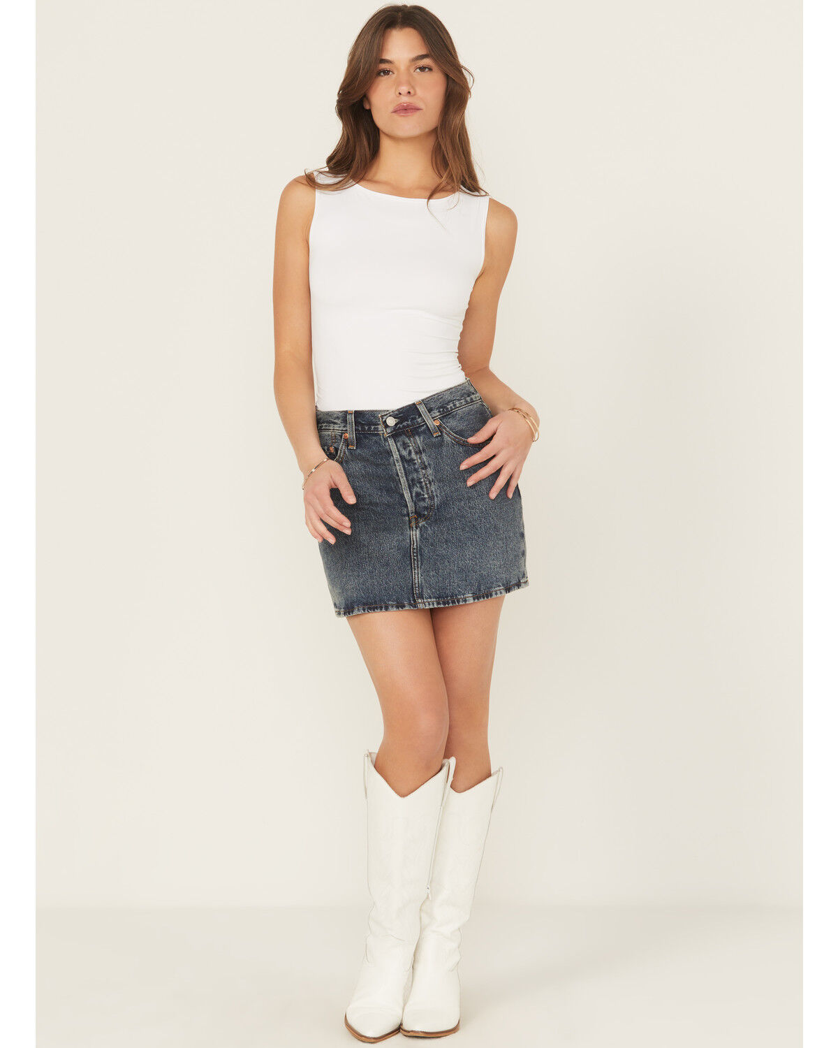 Image #1 - Levi's Women's Medium Wash Denim Mini Skirt, Blue, hi-res