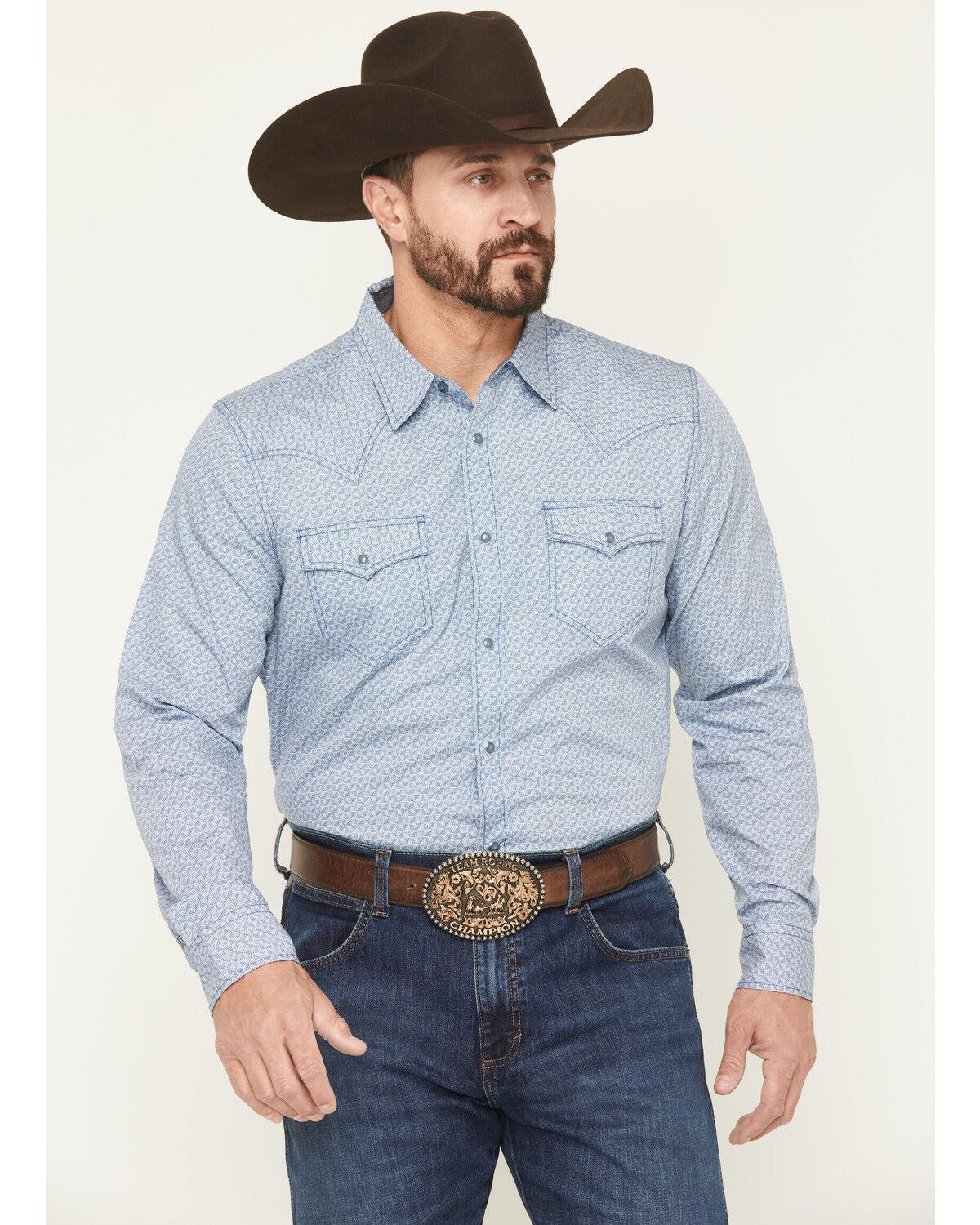 Cody James Men's Coastal Cowboy Micro Geo Print Long Sleeve Snap Western Shirt - Big, Blue, hi-res