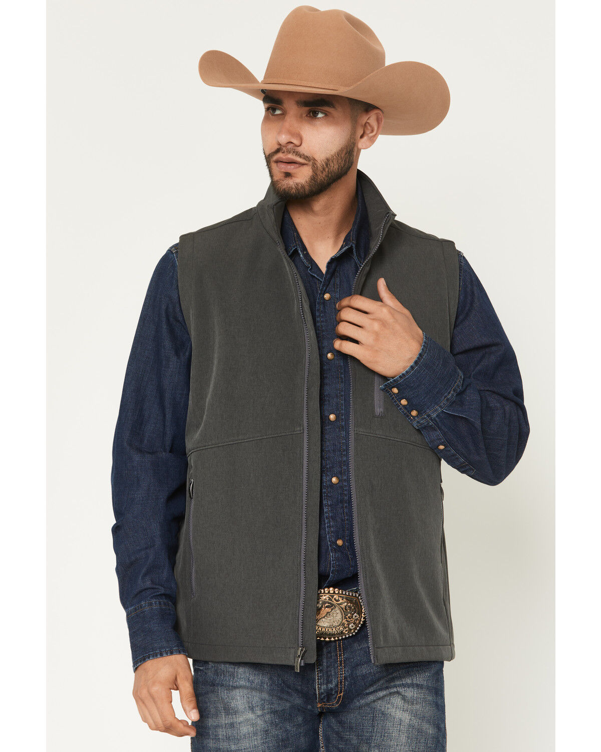 Ariat Men's Americana Logo Concealed Carry Softshell Vest, Charcoal, hi-res
