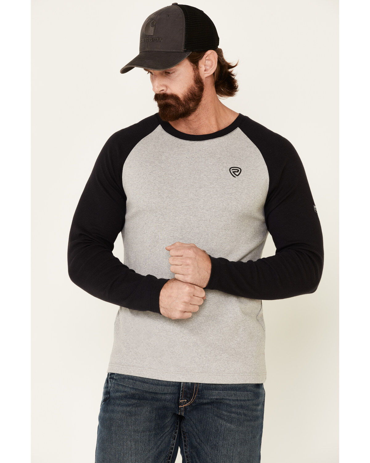 Image #2 - Rock & Roll Denim Men's FR Long Sleeve Work Raglan T-Shirt, Heather Grey, hi-res