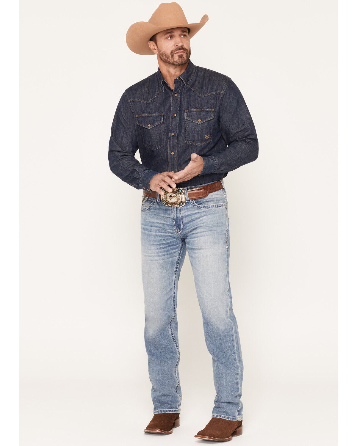 Ariat Men's Beckett Dax Light Wash Relaxed Straight Stretch Denim Jeans, Light Wash, hi-res