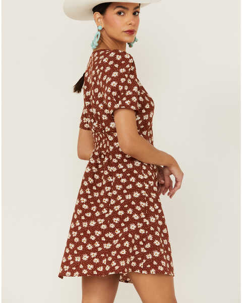 Lush Women's Daisy Print Mini Dress, Rust Copper, hi-res