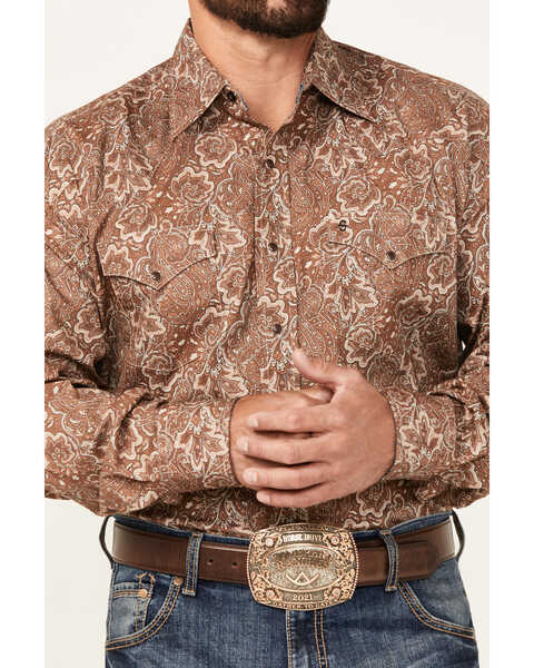 Image #3 - Stetson Men's Floral Paisley Print Long Sleeve Snap Western Shirt, Brown, hi-res