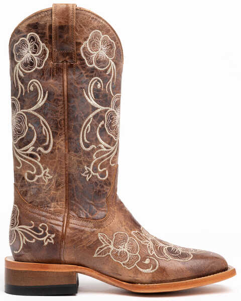 Image #2 - Shyanne Women's Lasy Floral Embroidered Western Boots - Broad Square Toe, Brown, hi-res