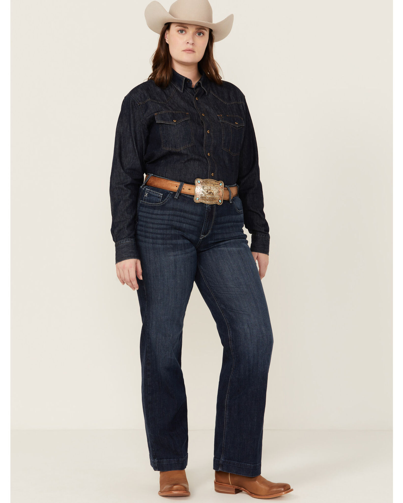 Product Name Ariat Women's Dark Wash Mid Rise Angela Trouser Jeans Plus