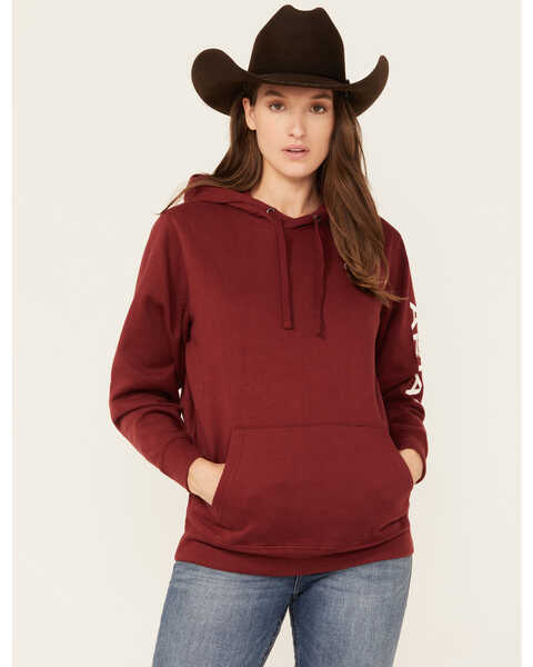 Ariat Women's R.E.A.L Embroidered Logo Hoodie, Burgundy, hi-res