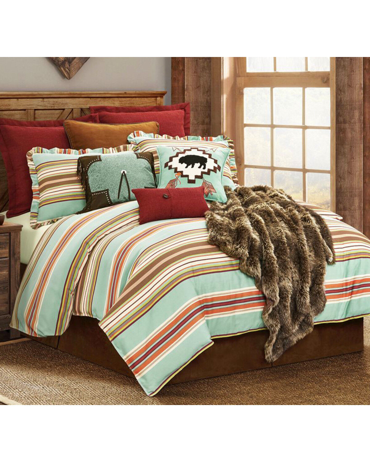 Image #1 - HiEnd Accents Turquoise Serape 3-Piece Comforter Set - Full, Turquoise, hi-res