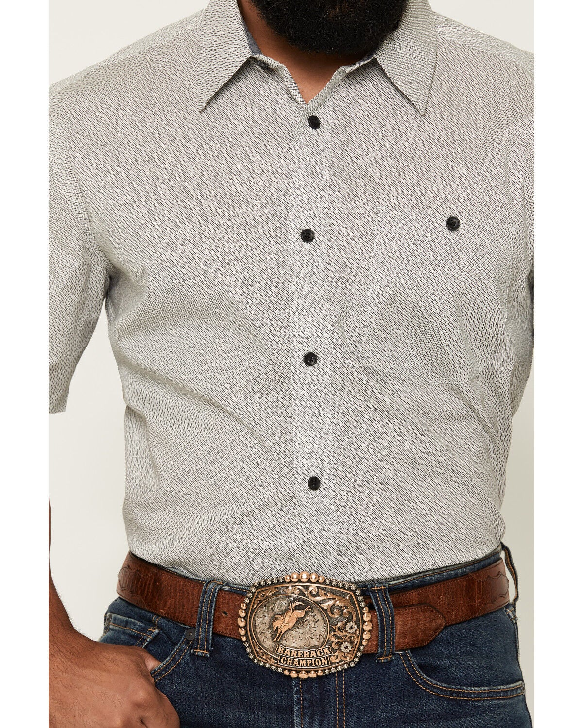 Image #3 - RANK 45&reg; Men's Semi Final Geo Print Short Sleeve Button-Down Stretch Western Shirt, Ivory, hi-res