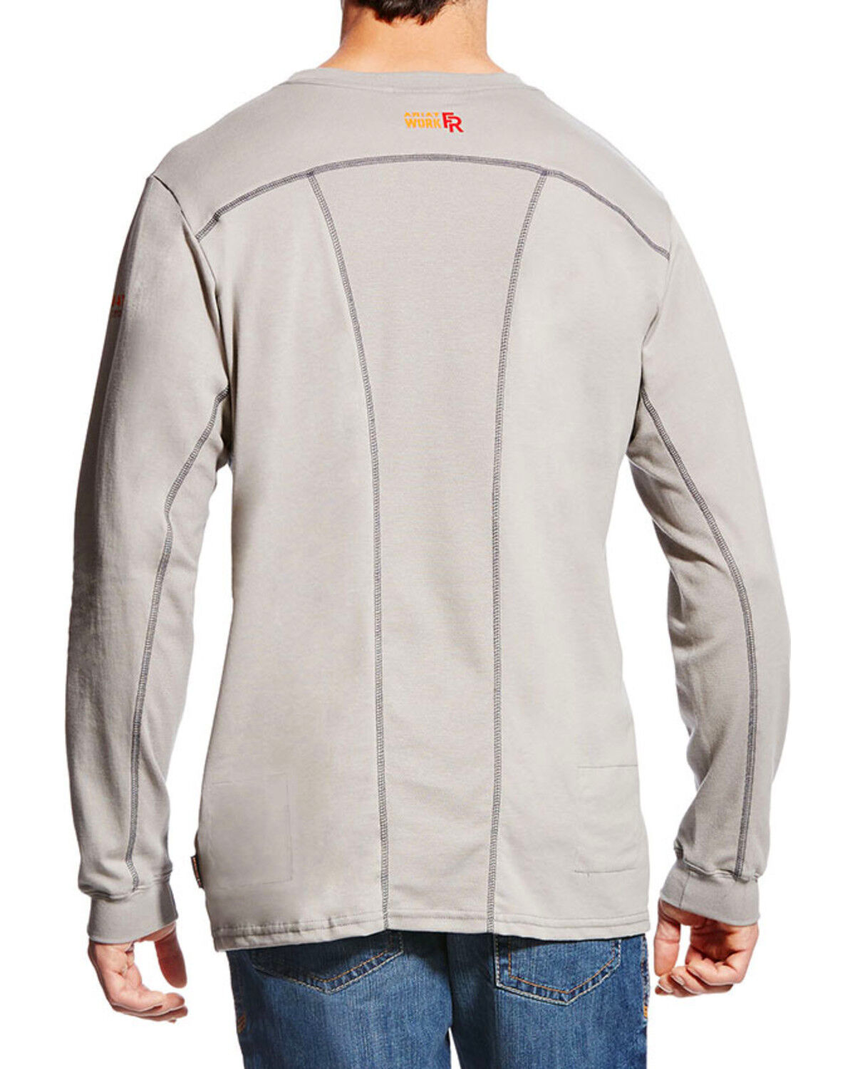 Image #2 - Ariat Men's FR Crew Neck Long Sleeve Shirt - Tall, Grey, hi-res