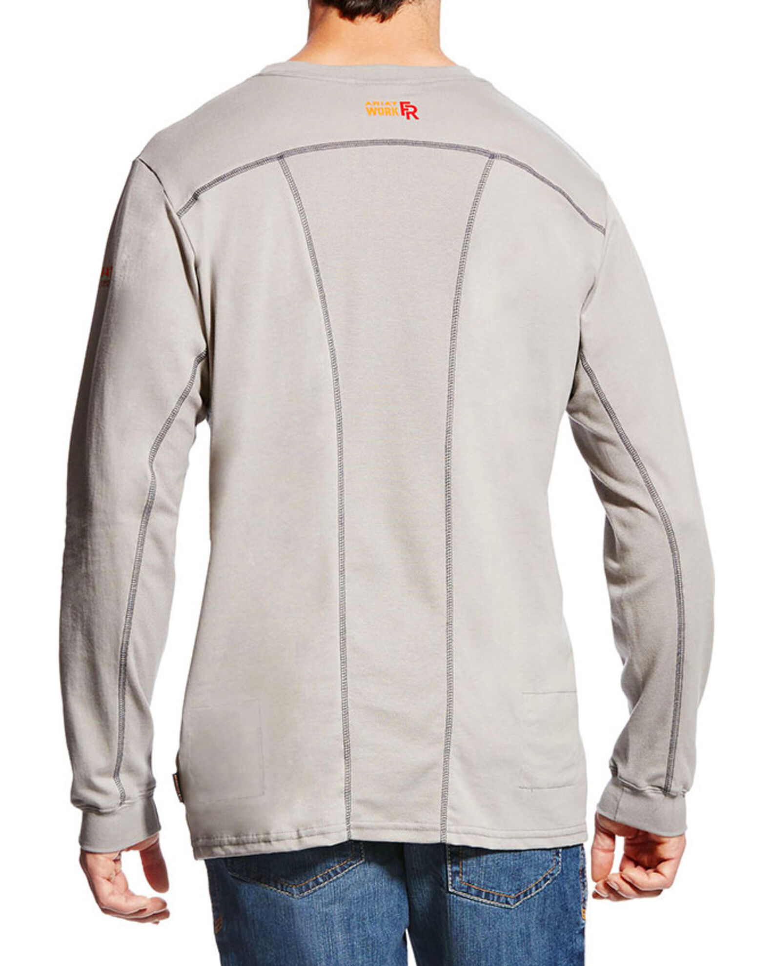 Image #2 - Ariat Men's FR Crew Neck Long Sleeve Shirt - Tall, Grey, hi-res