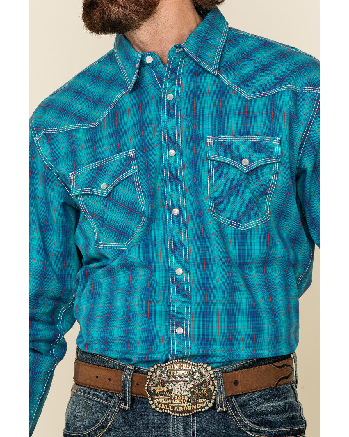 Image #4 - Wrangler 20X Men's Advanced Comfort Plaid Print Long Sleeve Western Shirt, , hi-res