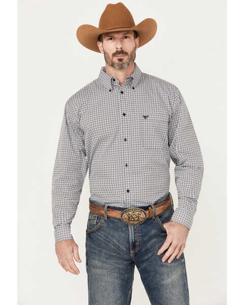 Cowboy Hardware Men's Twisted Adobe Geo Print Long Sleeve Button-Down Western Shirt, Black, hi-res