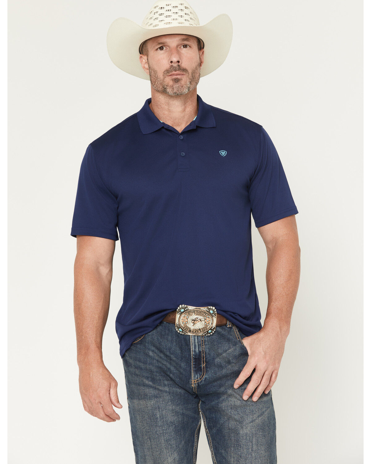 Image #1 - Ariat Men's TEK Short Sleeve Polo - Big, Navy, hi-res