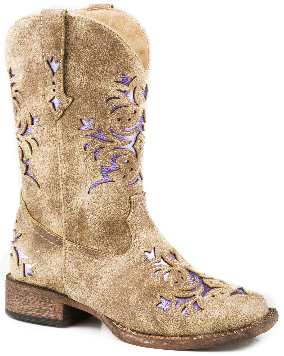 Image #1 - Roper Girls' Lola Metallic Underlay Western Boots - Square Toe, , hi-res
