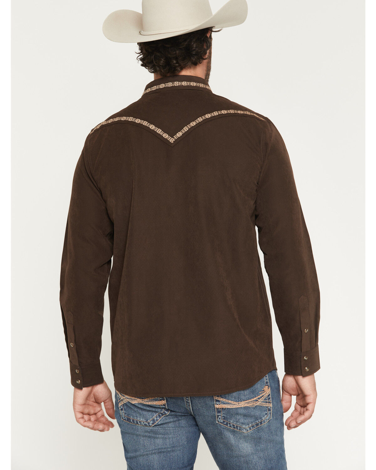 Image #4 - Moonshine Spirit Men's Front Stage Embroidered Solid Long Sleeve Snap Western Shirt, Dark Brown, hi-res