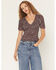 Image #1 - Trixxi Women's Floral Print Quarter Sleeve Mesh Top, Black, hi-res
