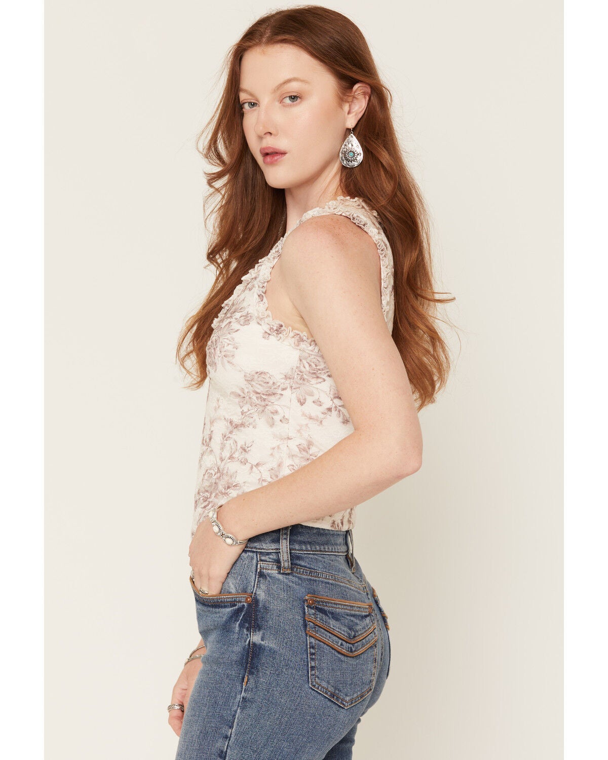Image #2 - Originality Women's Floral Print Lace Tank Top, Ivory, hi-res