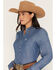 Image #2 - Cinch Women's Chambray Long Sleeve Button-Down Western Shirt, Indigo, hi-res