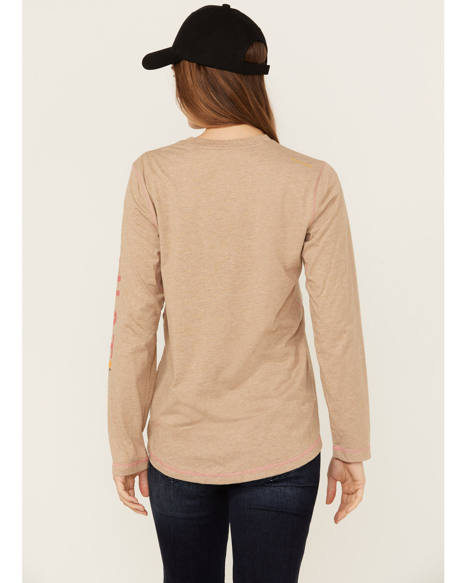 Image #4 - Ariat Women's Rebar Workman Logo Long Sleeve Work T-Shirt, Beige, hi-res