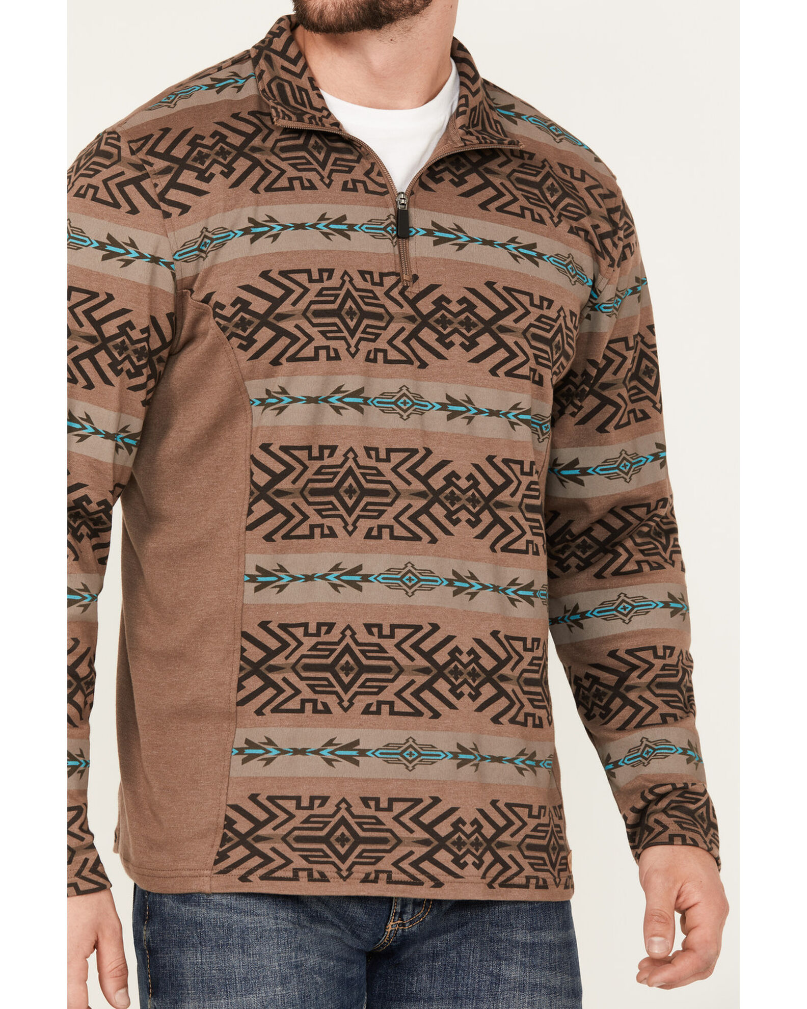 Powder River Outfitters by Panhandle Men's Pro Southwestern 1/4 Zip Henley  Long Sleeve Shirt