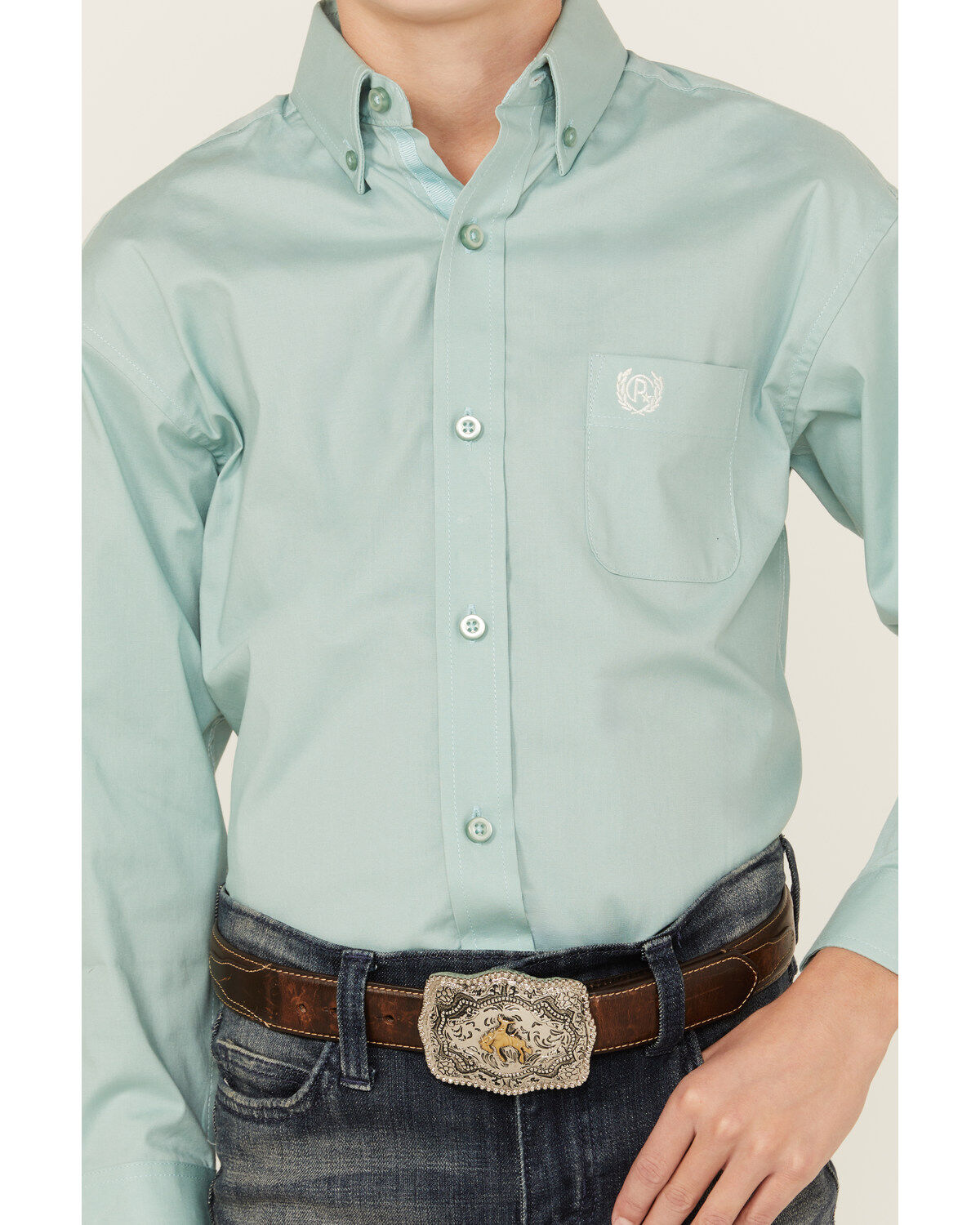 Panhandle Boys' Solid Poplin Long Sleeve Button-Down Western