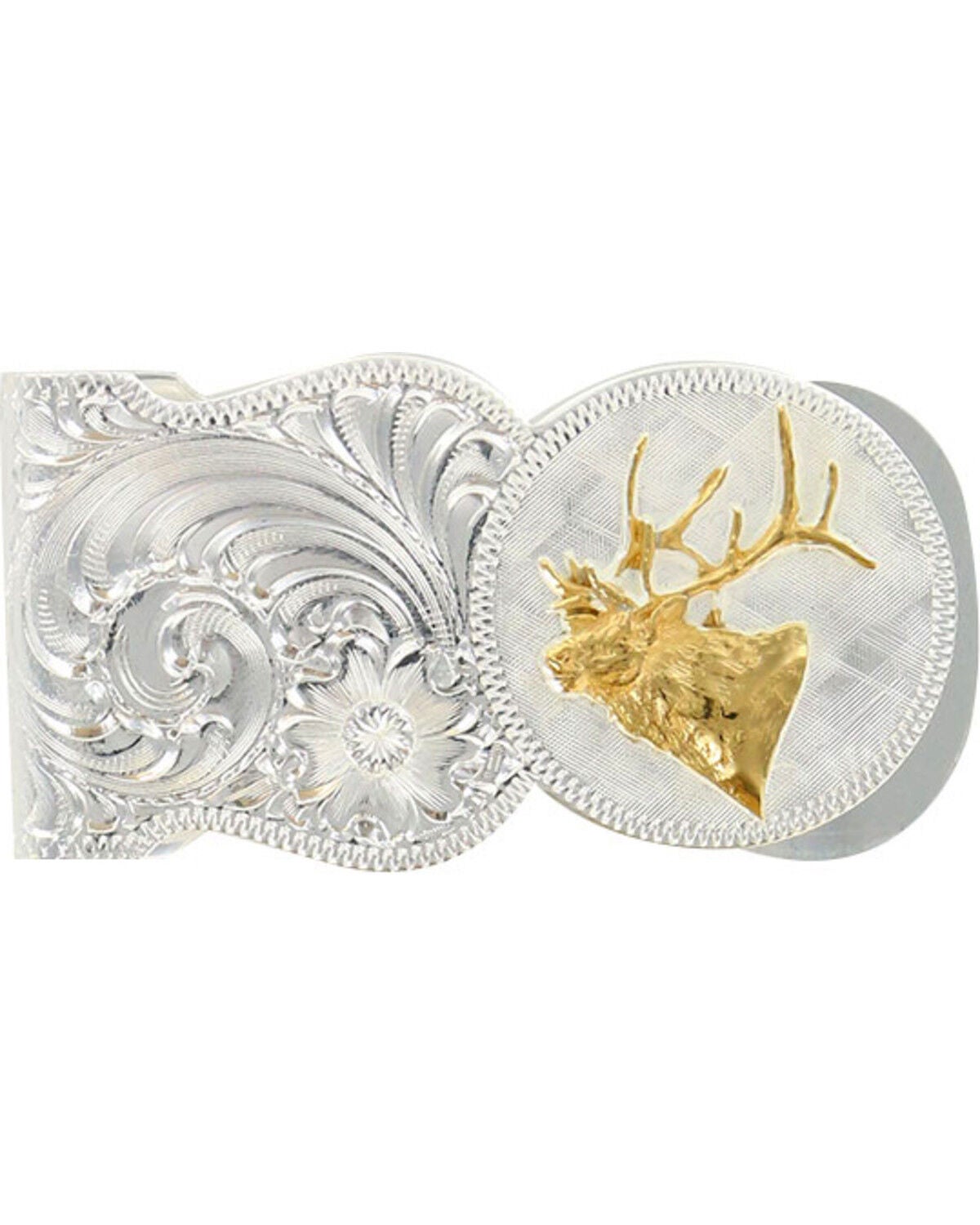 Montana Silversmiths Elk Head Scalloped Money Clip, Silver, hi-res