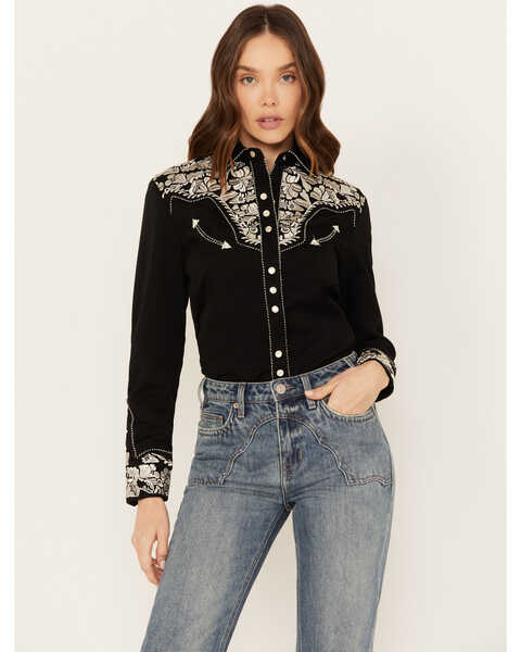 SCULLY Women's Floral Embroidered Blue Retro Western Shirt : :  Clothing, Shoes & Accessories