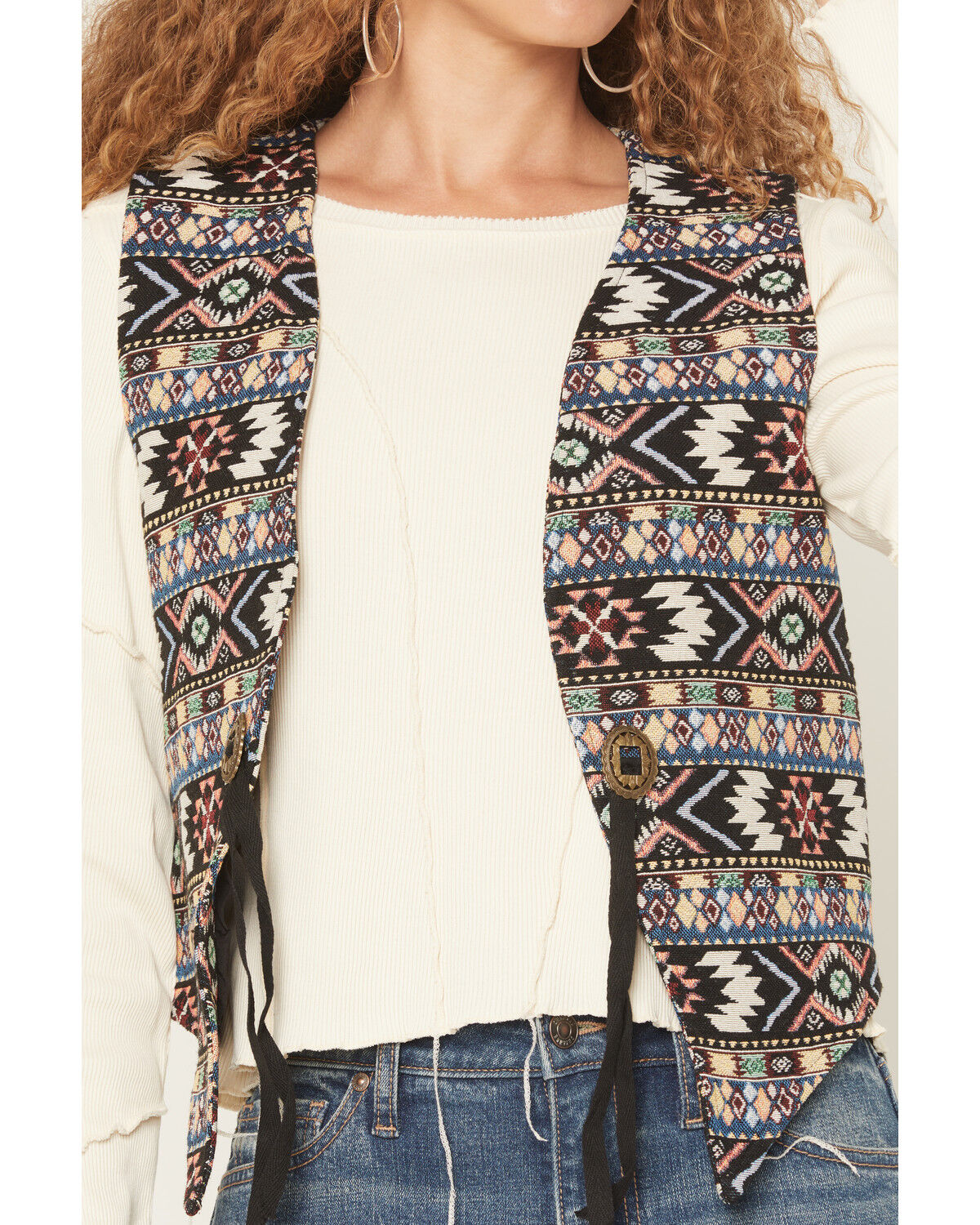 Image #3 - Fornia Women's Tapestry Concho Cropped Vest, Black, hi-res