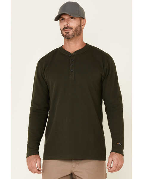 Hawx Men's Thermal Henley Long Sleeve Work Shirt, Dark Green, hi-res