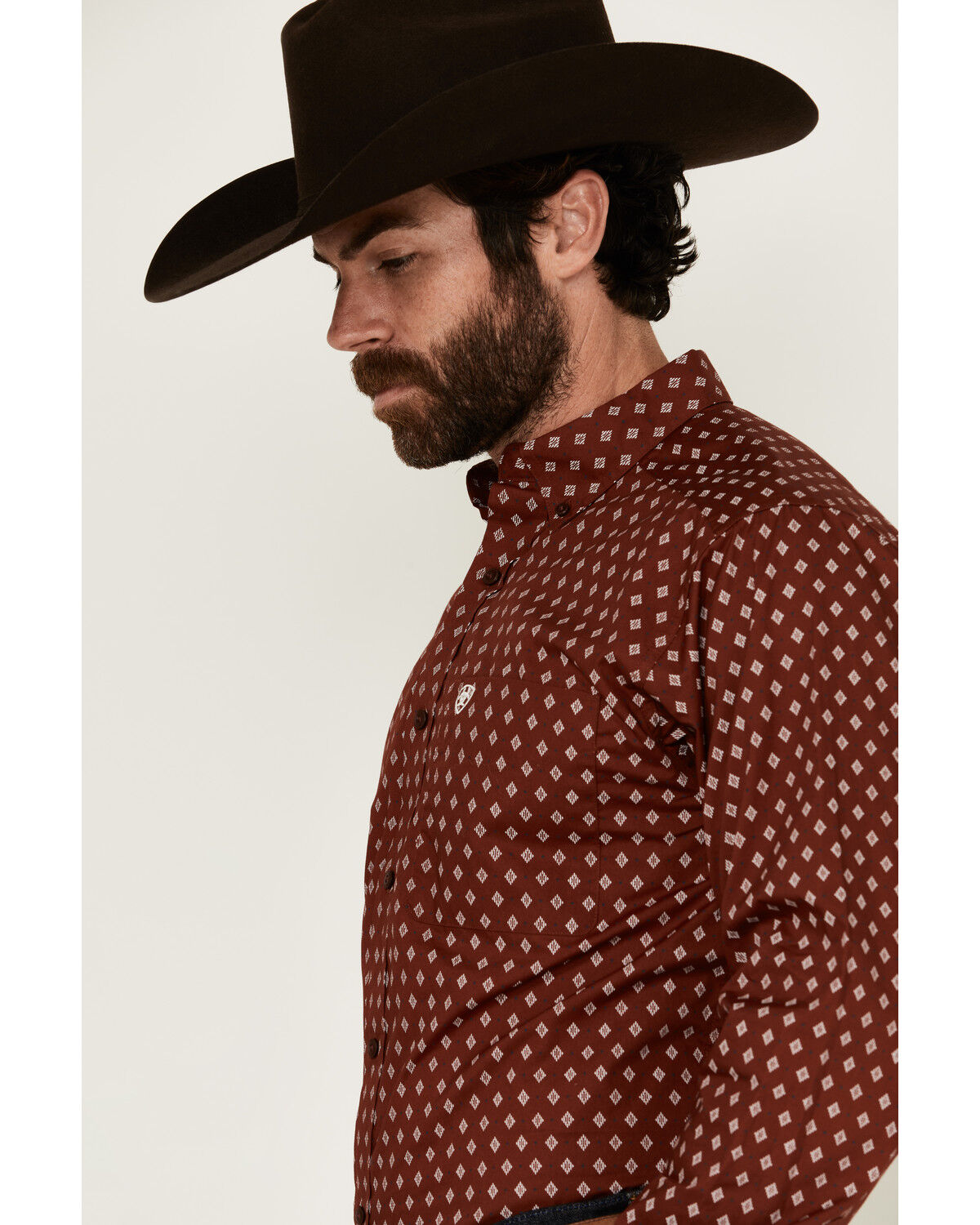 Image #2 - Ariat Men's Pax Geo Print Long Sleeve Button-Down Western Shirt, Burgundy, hi-res