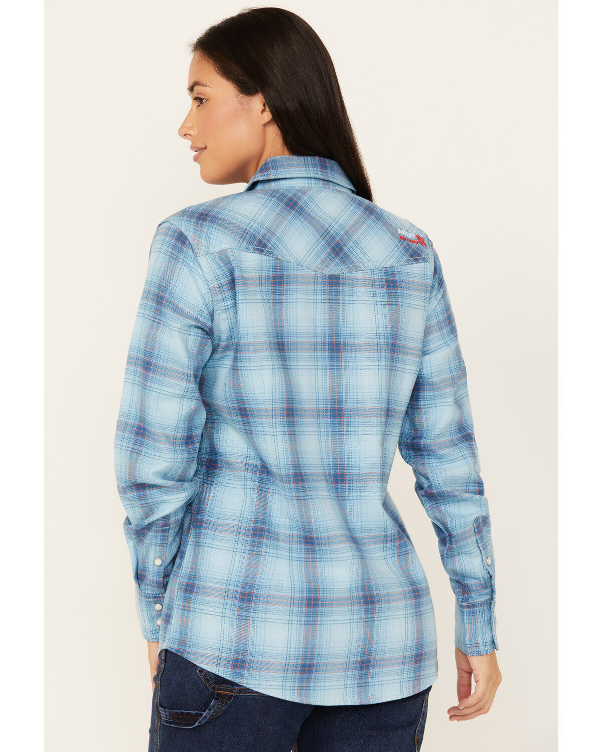Image #4 - Ariat Women's FR Bonita Long Sleeve Snap Work Shirt, Blue, hi-res