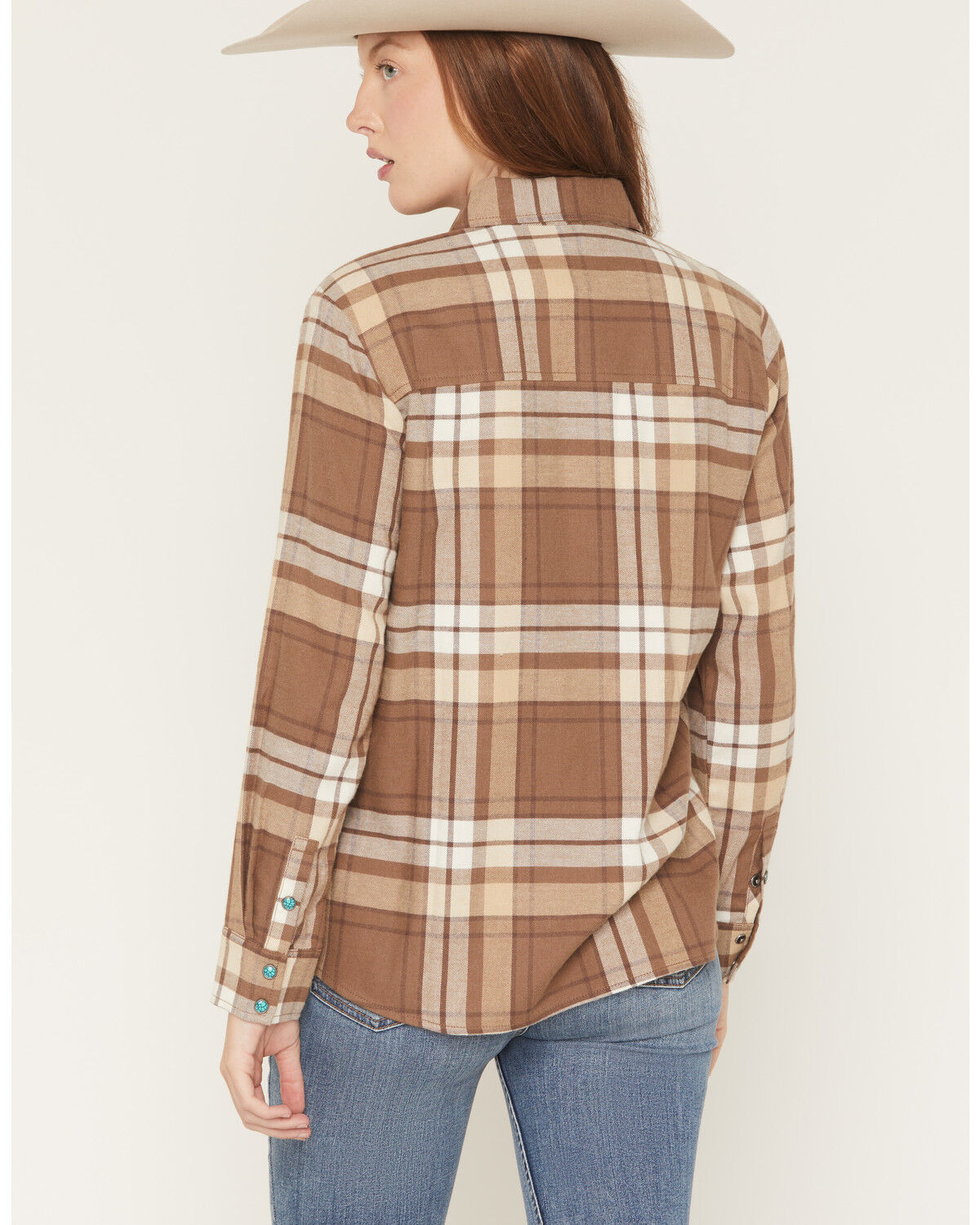 Image #4 - Shyanne Women's Elysprings Plaid Print Long Sleeve Snap Flannel Shirt, Coffee, hi-res