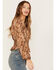 Shyanne Women's Snake Print Long Sleeve Peasant Blouse, Taupe, hi-res