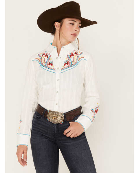 Ariat Women's Martina Long Sleeve Snap Western Shirt, White, hi-res