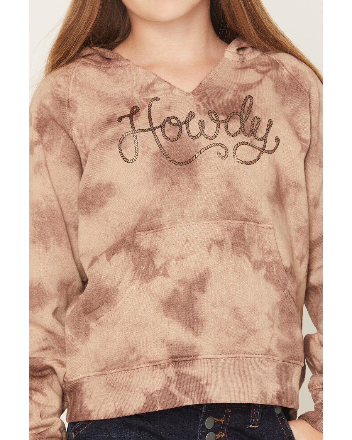 Image #3 - Shyanne Girls' Howdy Graphic Hoodie, Khaki, hi-res