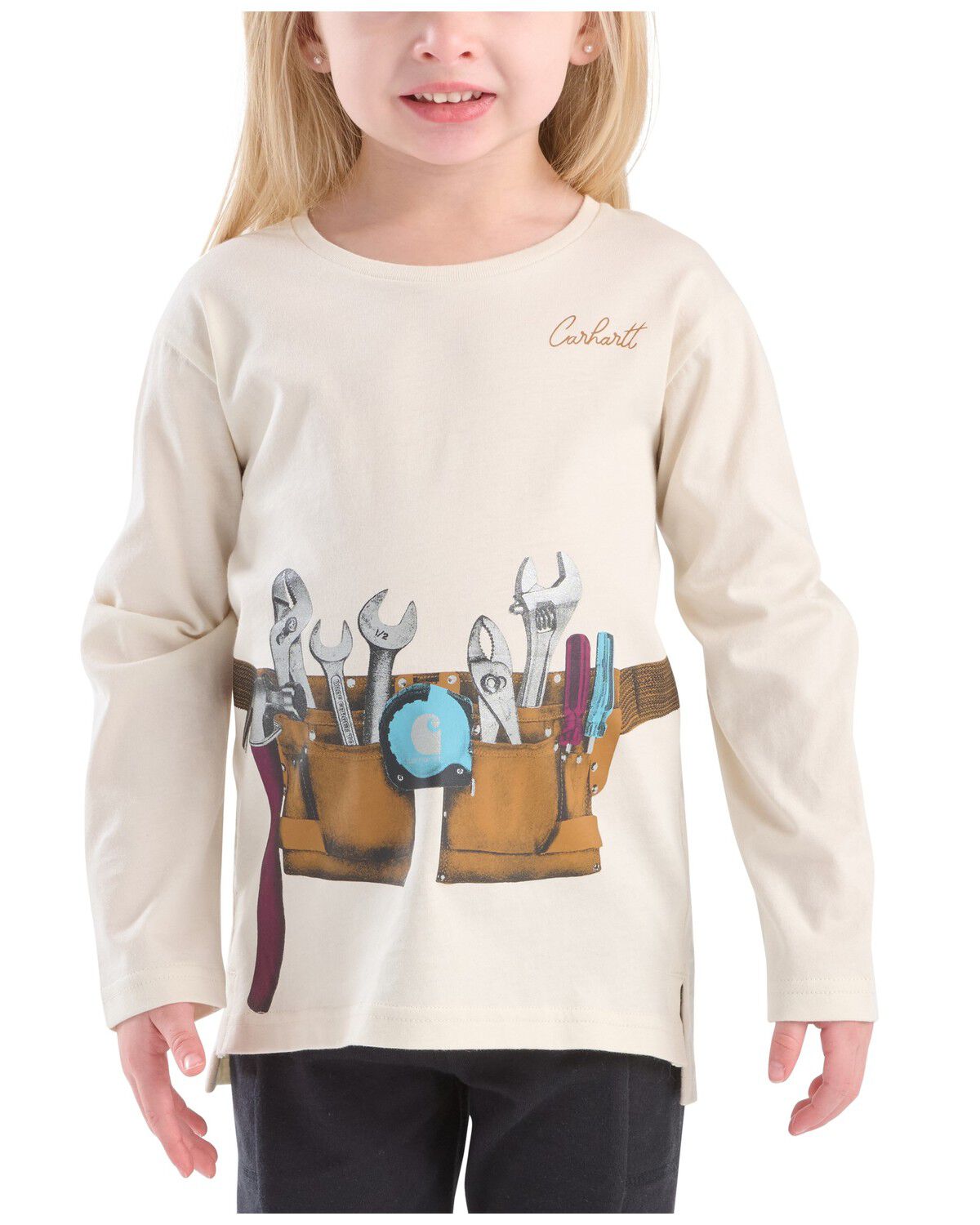 Carhartt Toddler Girls' Toolbelt Long Sleeve Graphic Tee, Off White, hi-res