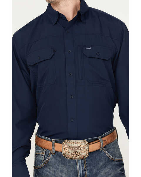 Image #3 - Wrangler Men's Solid Performance Long Sleeve Button Down Shirt, Navy, hi-res