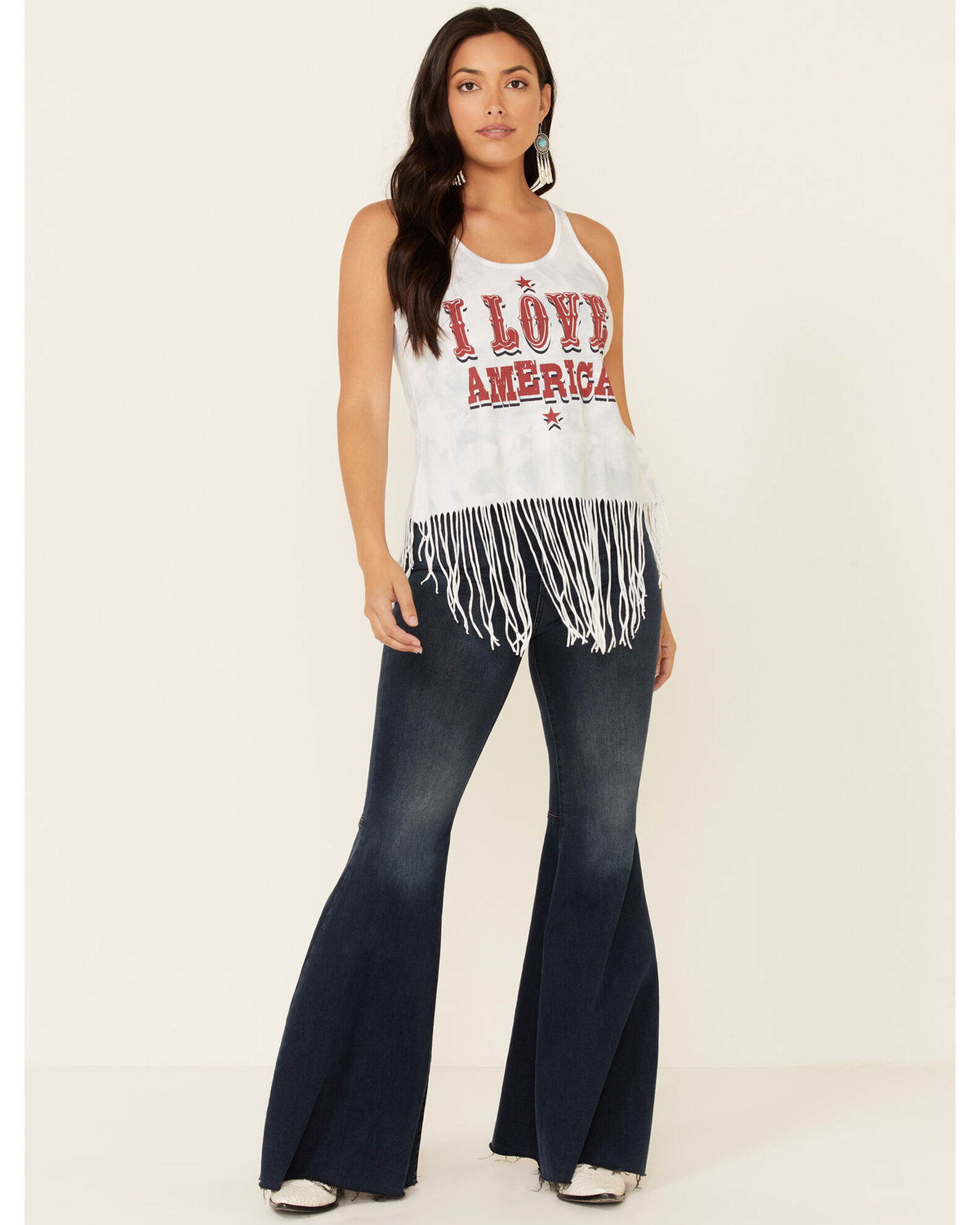 Image #2 - Shyanne Women's I Love America Graphic Fringe Hem Tank Top, White, hi-res