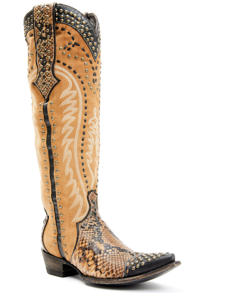Double D Ranch Women's Snake Charmer Western Boots - Snip Toe, Tan, hi-res